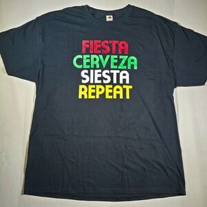 Fiesta Cerveza Siesta Repeat Graphic T-Shirt‎ Mens XL Party Vacation